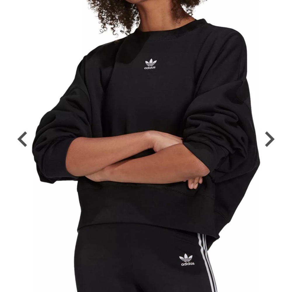 Adidas ESSENTIALS CREW FLEECE SWEATSHIRT women short crop sweat shirt XL BLACK